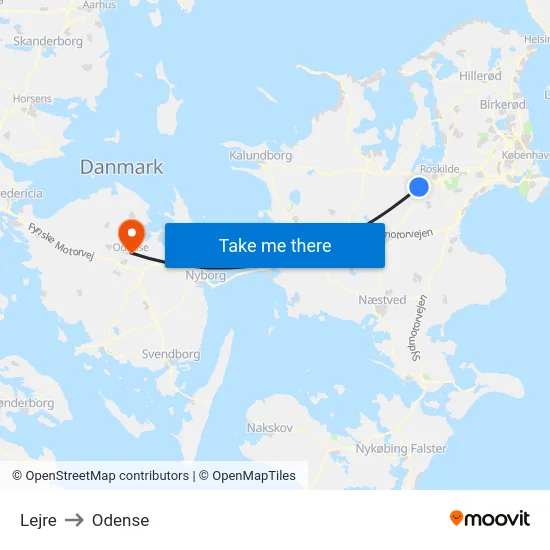 Lejre to Odense map