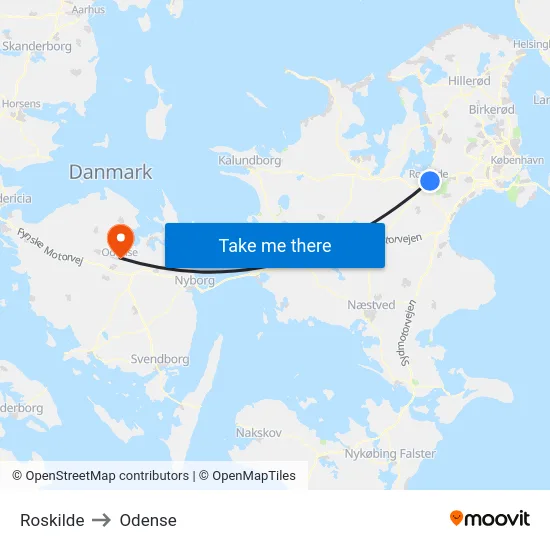 Roskilde to Odense map