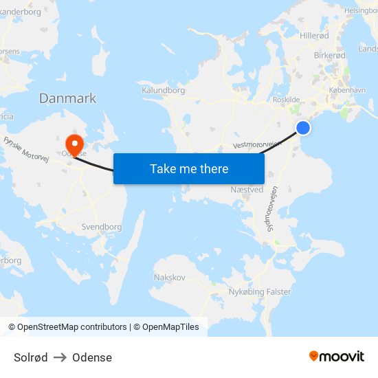 Solrød to Odense map