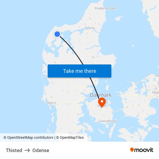 Thisted to Odense map