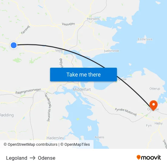 Legoland to Odense map