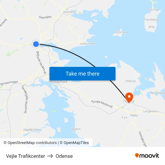 Vejle Trafikcenter to Odense map
