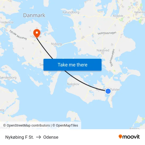 Nykøbing F St. to Odense map