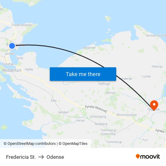 Fredericia St. to Odense map