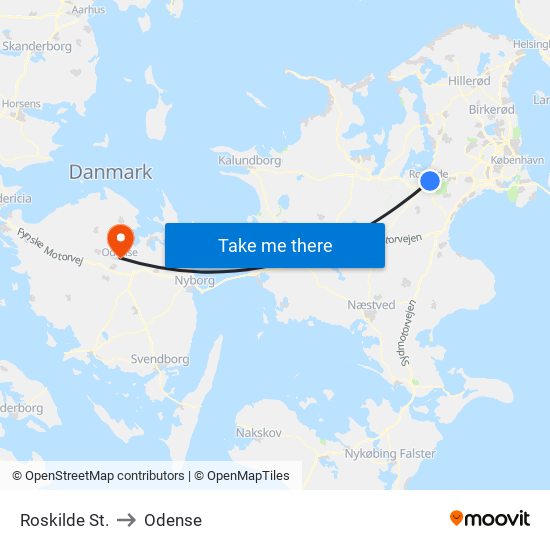 Roskilde St. to Odense map