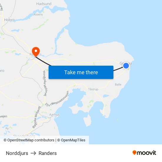 Norddjurs to Randers map