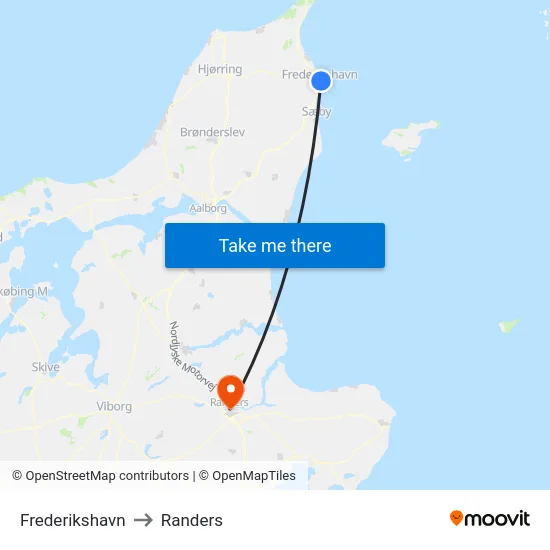 Frederikshavn to Randers map