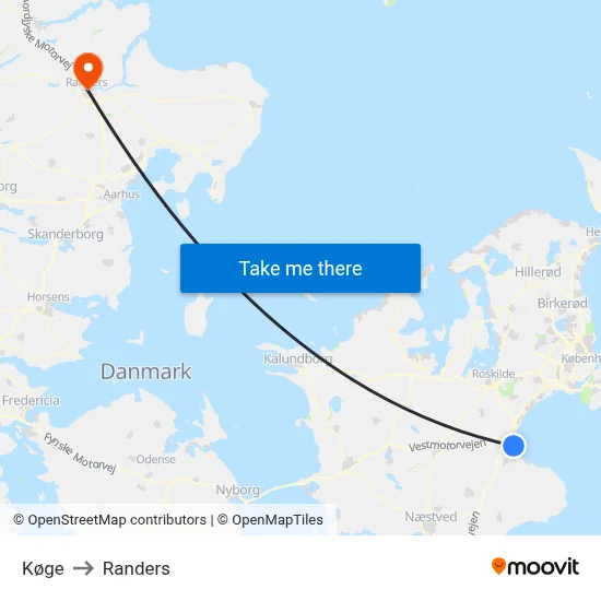 Køge to Randers map