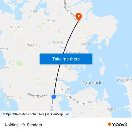 Kolding to Randers map