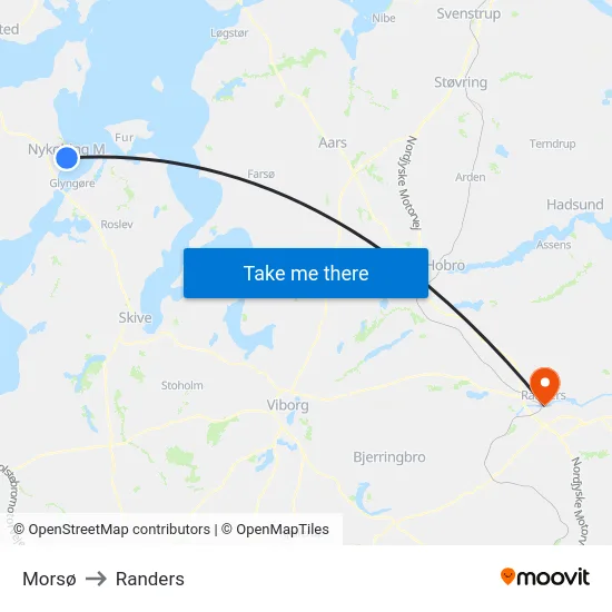 Morsø to Randers map