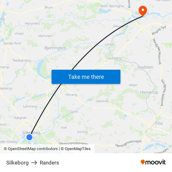 Silkeborg to Randers map