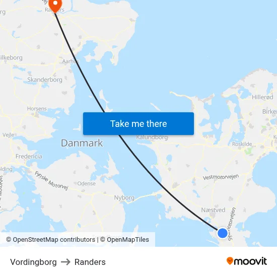Vordingborg to Randers map
