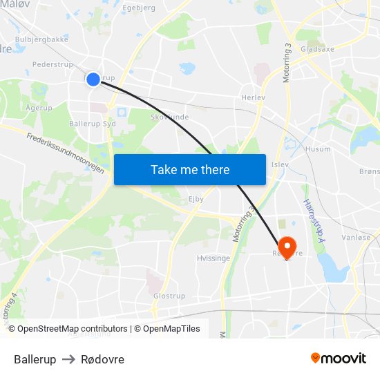 Ballerup to Rødovre map