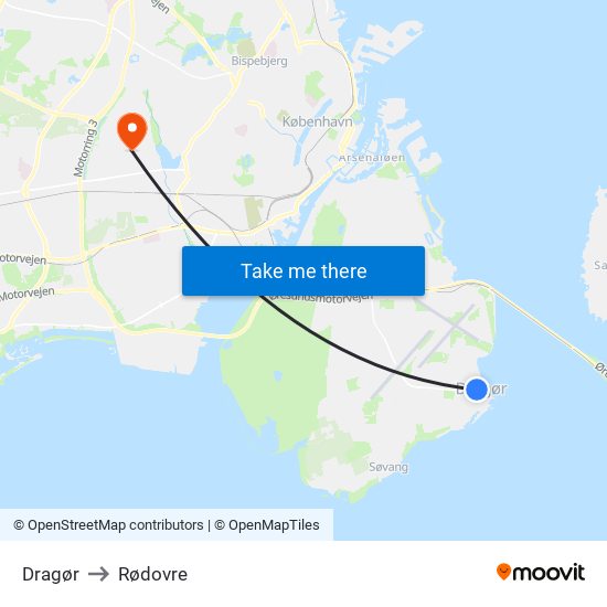 Dragør to Rødovre map