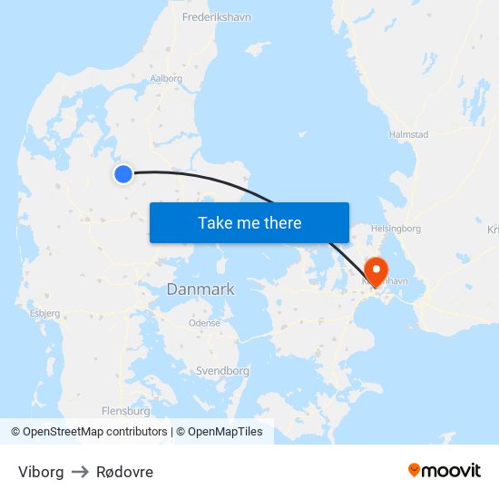 Viborg to Rødovre map