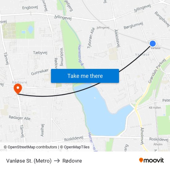 Vanløse St. (Metro) to Rødovre map