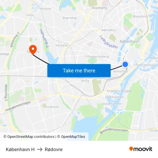 København H to Rødovre map