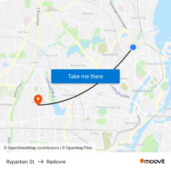 Ryparken St. to Rødovre map