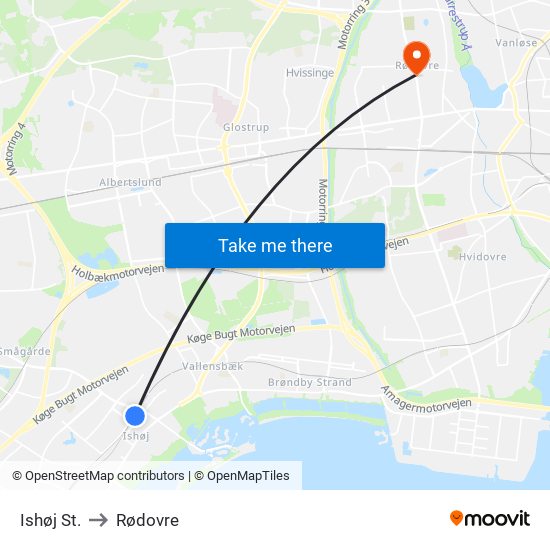 Ishøj St. to Rødovre map