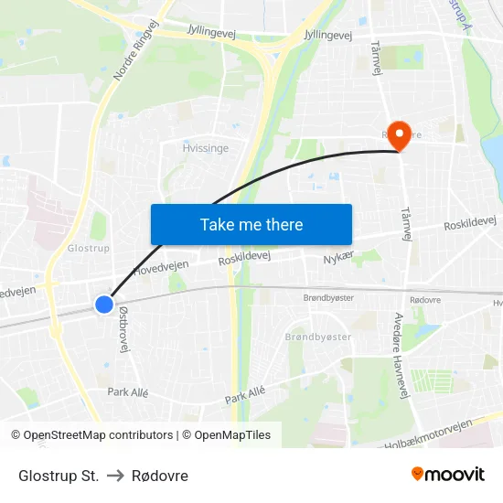 Glostrup St. to Rødovre map