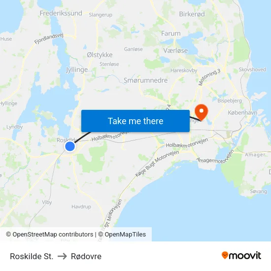 Roskilde St. to Rødovre map