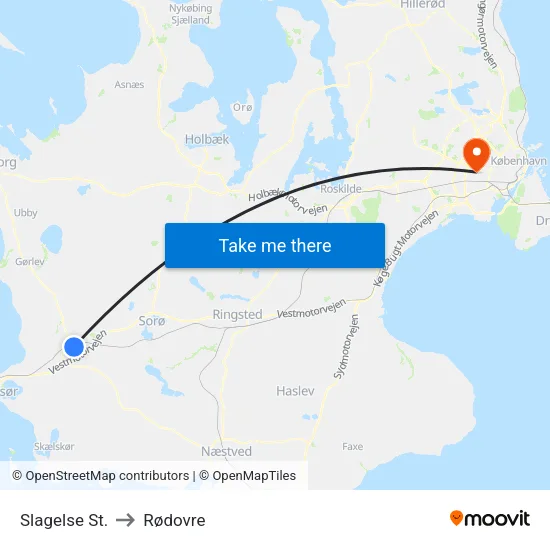 Slagelse St. to Rødovre map