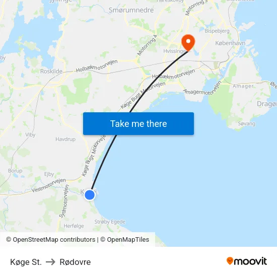 Køge St. to Rødovre map