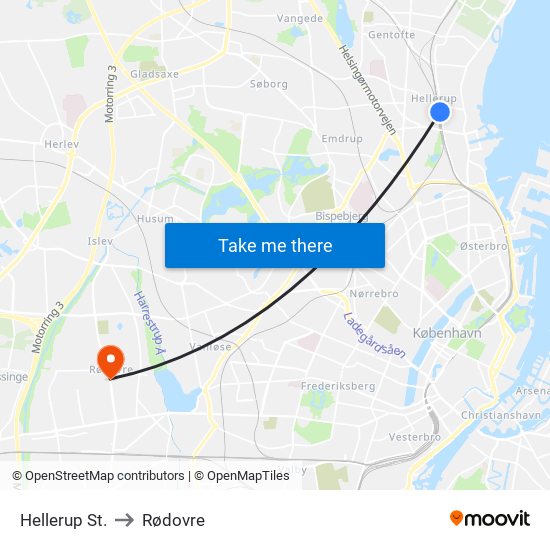 Hellerup St. to Rødovre map