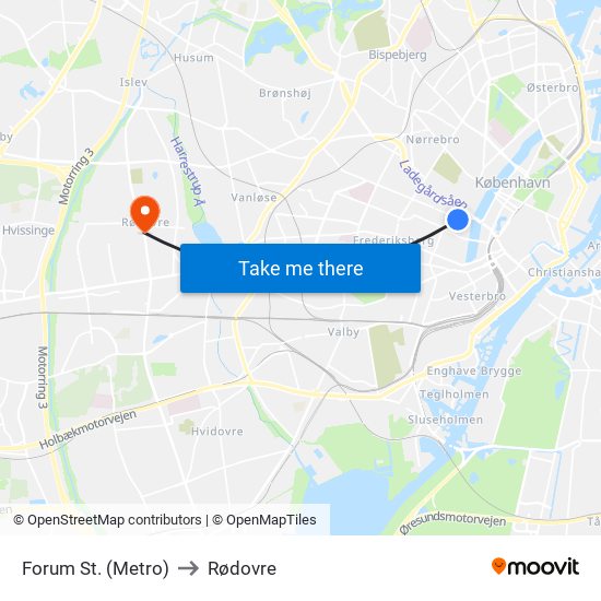 Forum St. (Metro) to Rødovre map