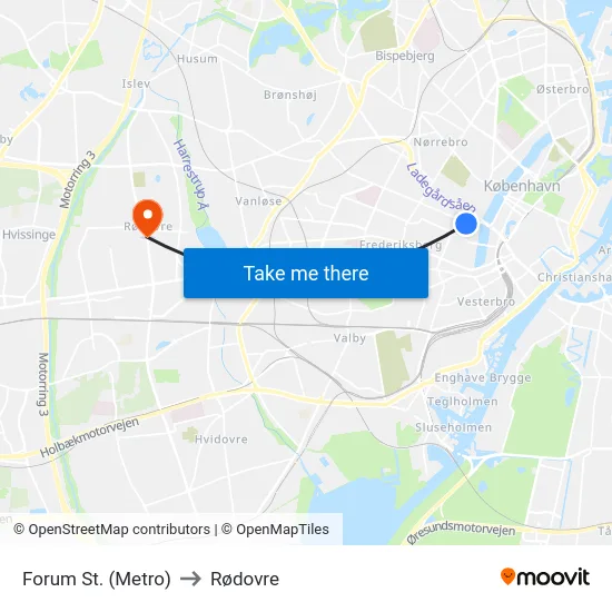 Forum St. (Metro) to Rødovre map