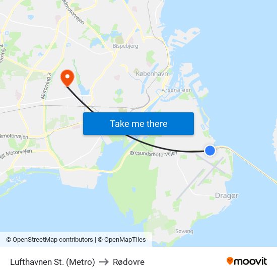 Lufthavnen St. (Metro) to Rødovre map