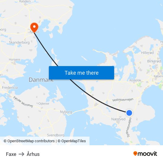 Faxe to Århus map