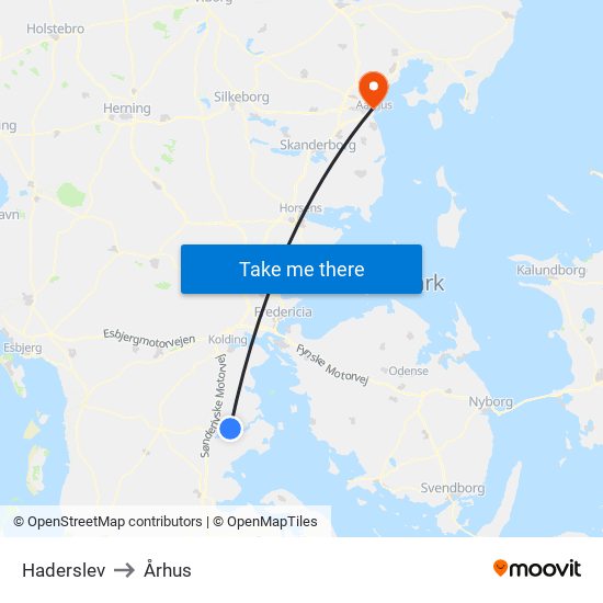 Haderslev to Århus map