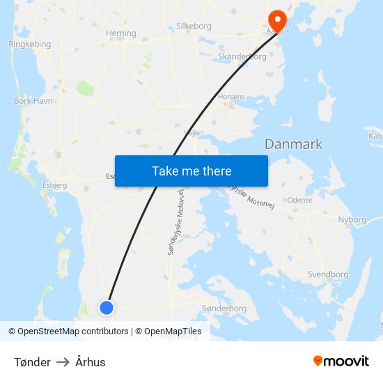 Tønder to Århus map