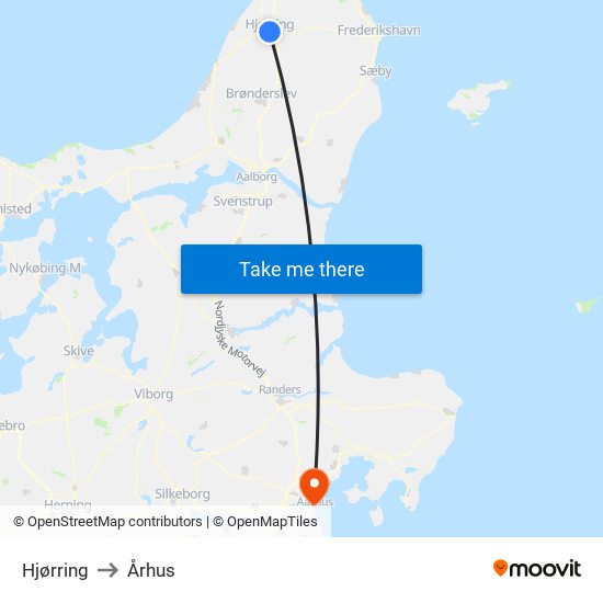 Hjørring to Århus map
