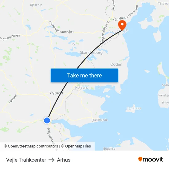 Vejle Trafikcenter to Århus map