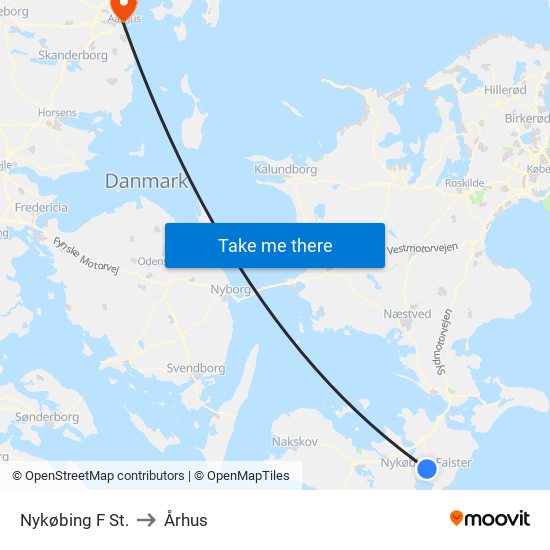 Nykøbing F St. to Århus map