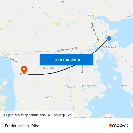 Fredericia to Ribe map