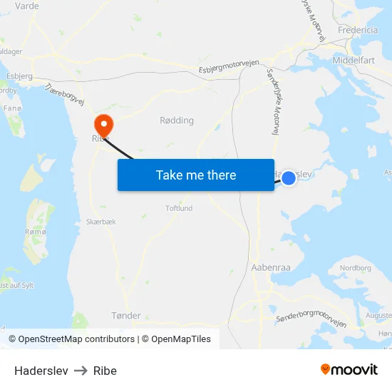 Haderslev to Ribe map