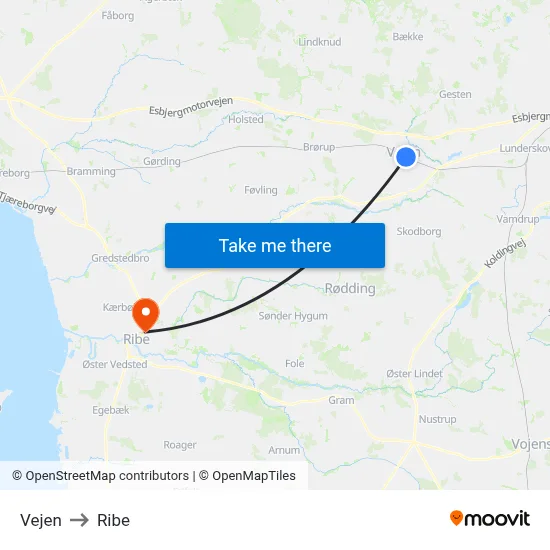 Vejen to Ribe map