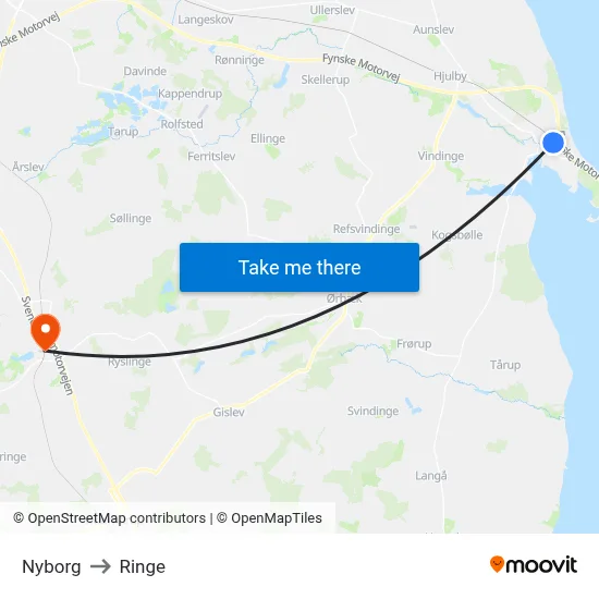 Nyborg to Ringe map