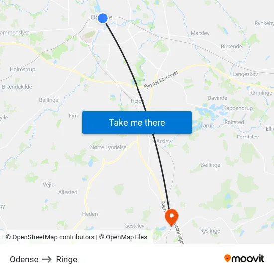 Odense to Ringe map