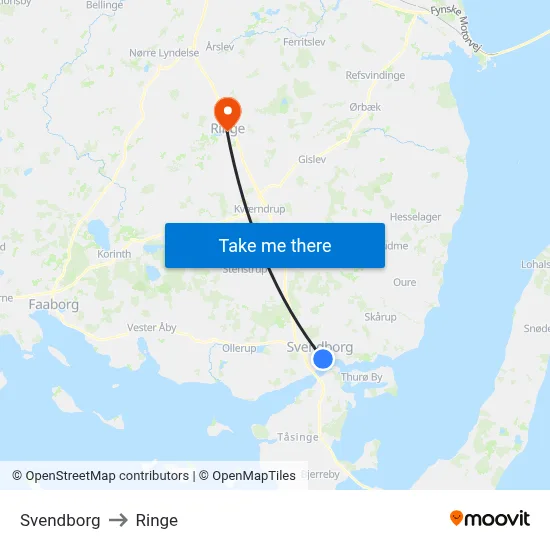 Svendborg to Ringe map