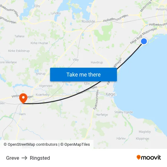 Greve to Ringsted map