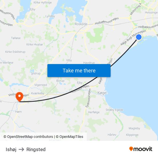 Ishøj to Ringsted map