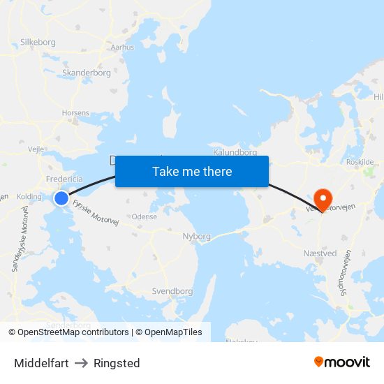 Middelfart to Ringsted map