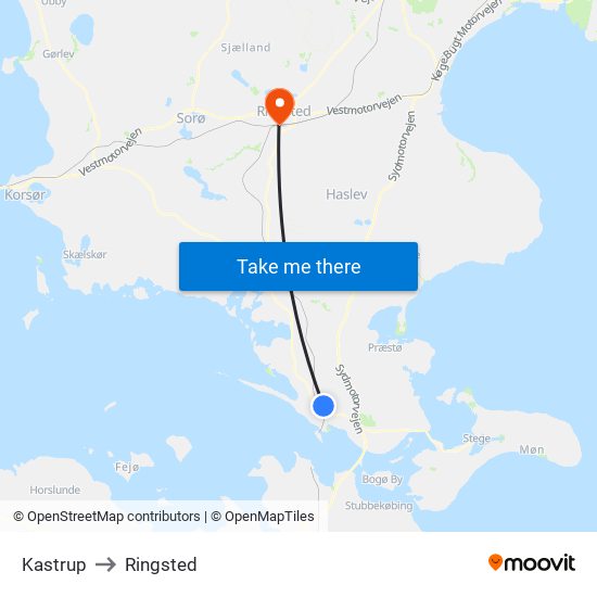 Kastrup to Ringsted map