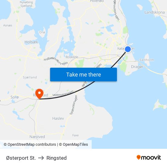 Østerport St. to Ringsted map