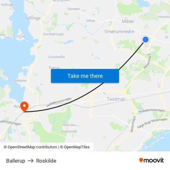 Ballerup to Roskilde map