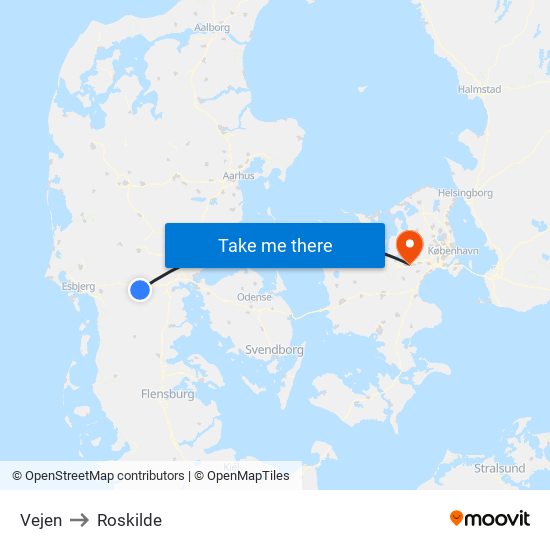 Vejen to Roskilde map